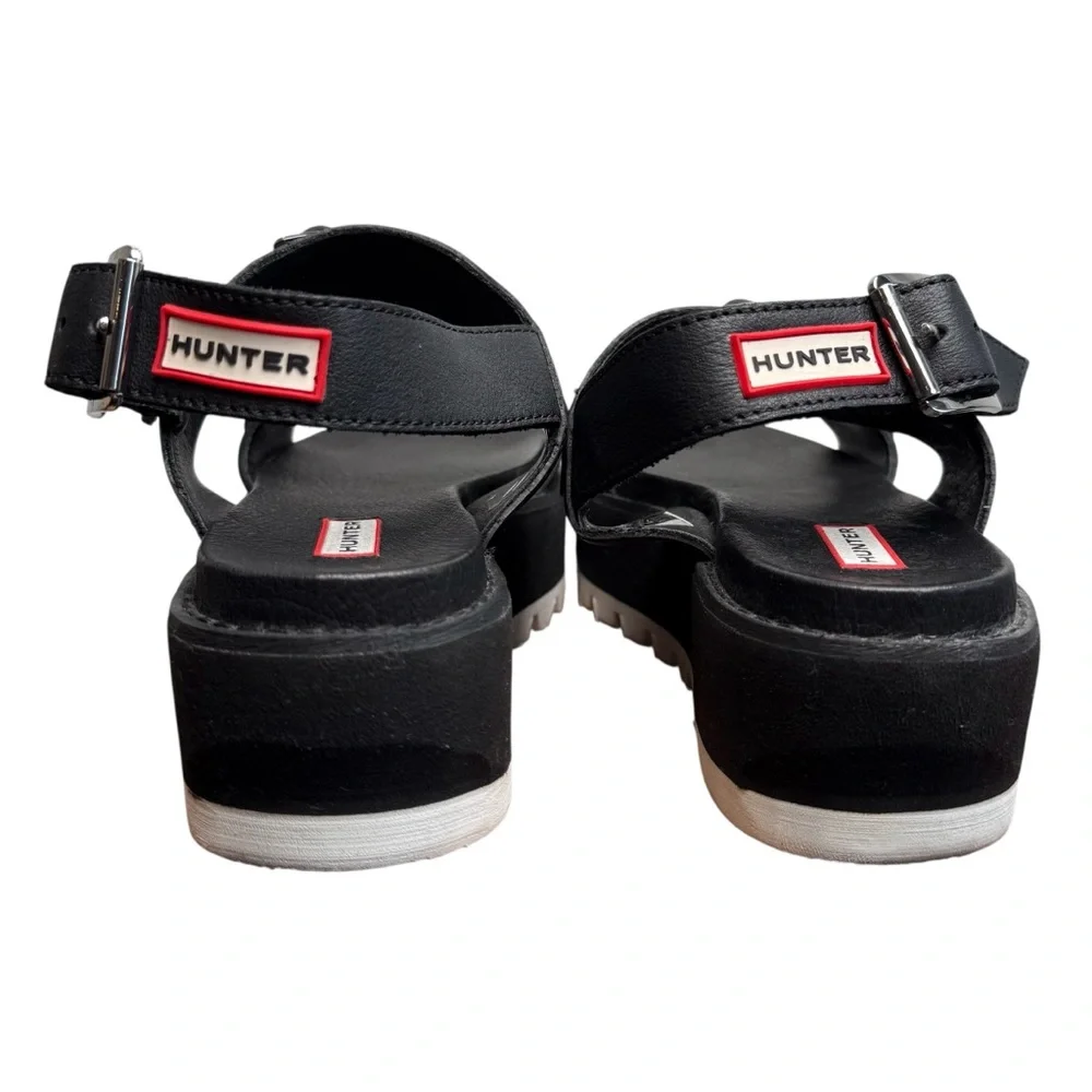 Hunter Black Leather & Rubber Adjustable Buckle Platform Chunky Sandals Size 7